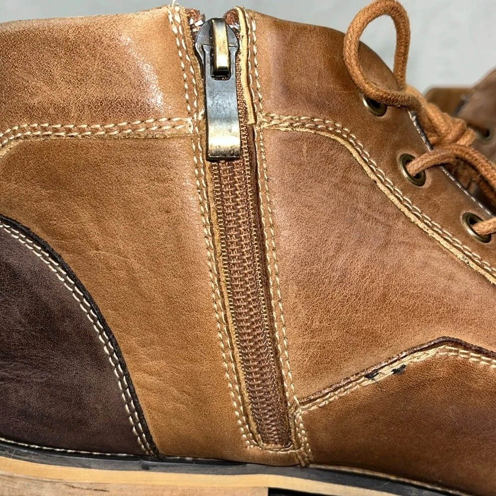 Steve Madden Johnnie Brown Leather Lace Side Zip Mens Dress Chukka Boots